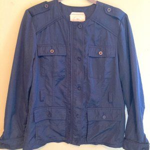 Anthropologie Hei Hei Light Jacket with Pockets Navy Blue Anorak Zip Button  M